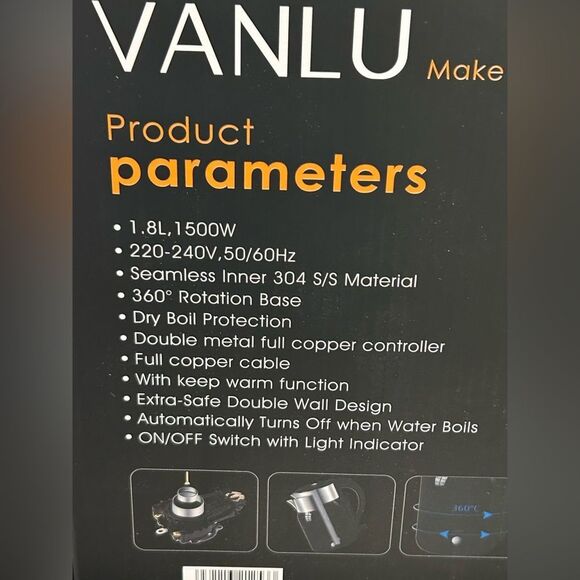 Vanlu Electric Kettle - Keep Warm Function - NIB - Picture 4 of 5